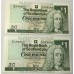 SCOTLAND 1993 . ONE 1 POUND BANKNOTES . CONSECUTIVE PAIR